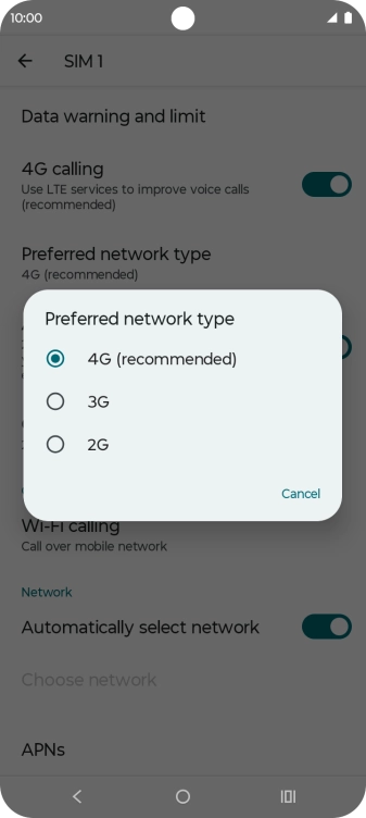 Press the required network mode.