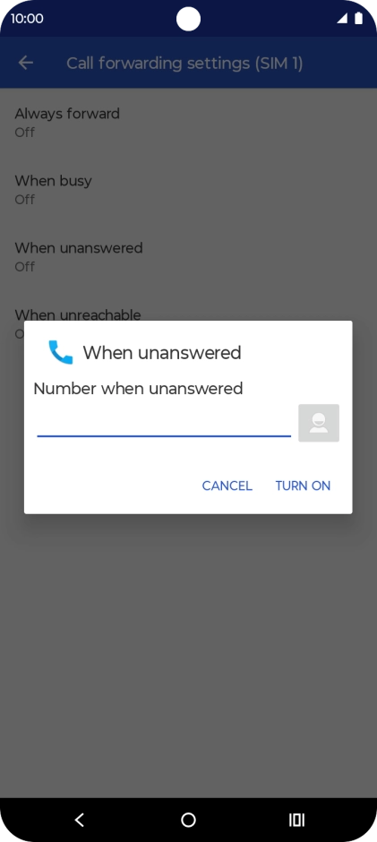 Key in +447953222222 and press TURN ON.