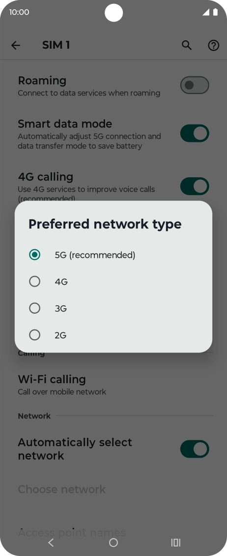 Press the required network mode.