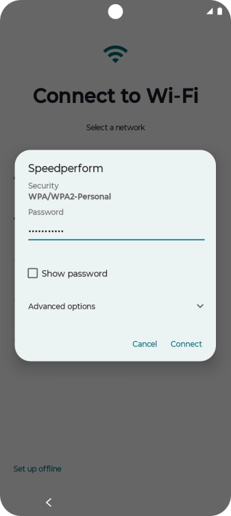 Key in the password for the Wi-Fi network and press Connect.