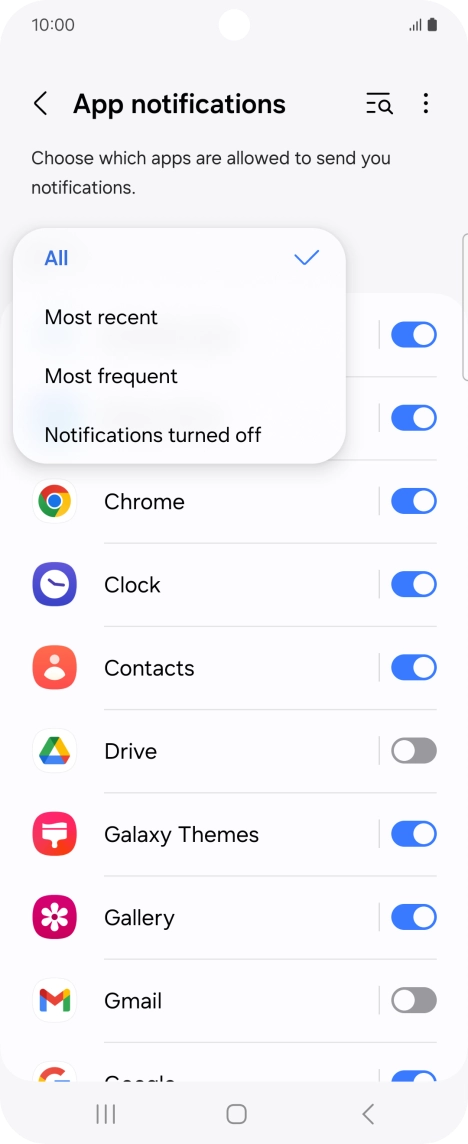 Press the required setting.