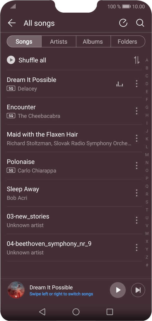 Press the required category and go to the required audio file.