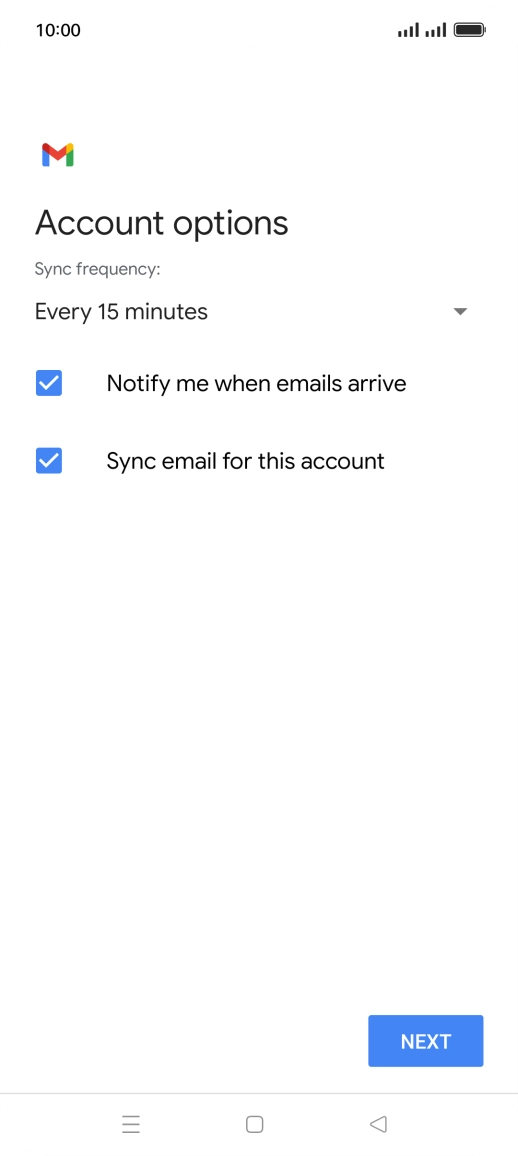 If this screen is displayed, you email account has been recognised and set up automatically. Follow the instructions on the screen to key in more information and finish setting up your phone.