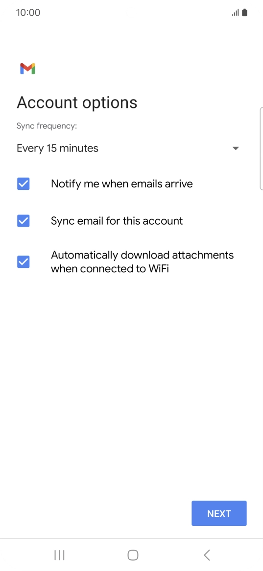 If this screen is displayed, you email account has been recognised and set up automatically. Follow the instructions on the screen to key in more information and finish setting up your phone.