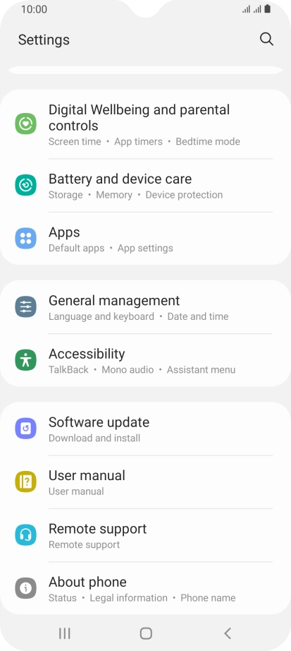 Press Battery and device care.