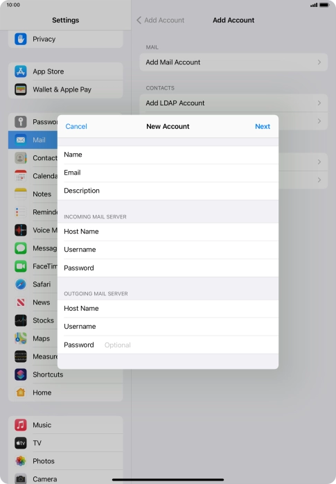 Press Password and key in the password for your email account.