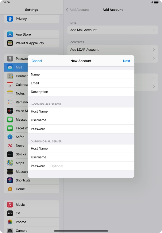 Press Password and key in the password for your email account.