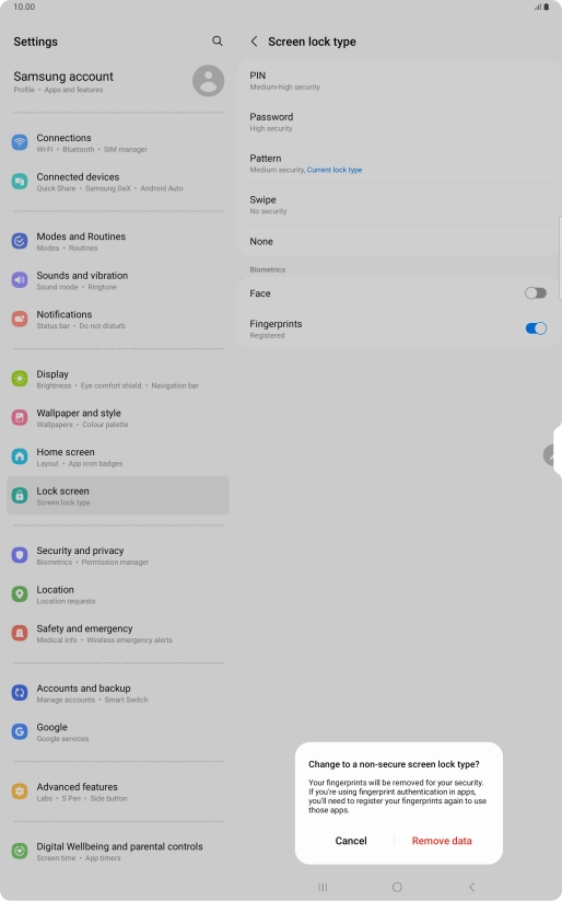 Press Remove data.