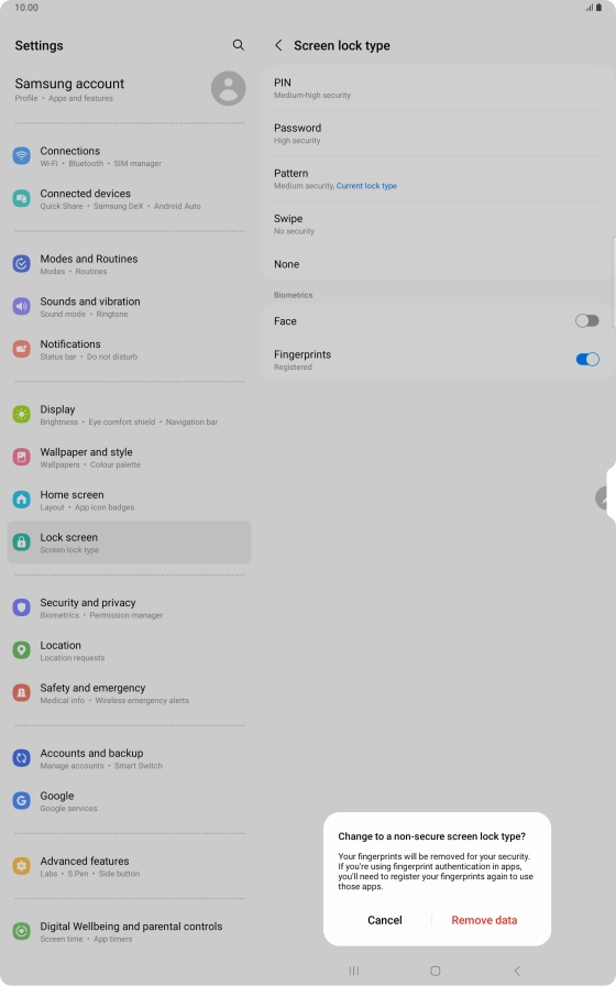Press Remove data.