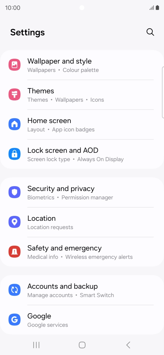Press Security and privacy.
