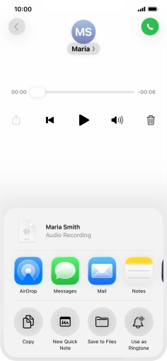 Press the required setting and follow the instructions on the screen to share or save the message.