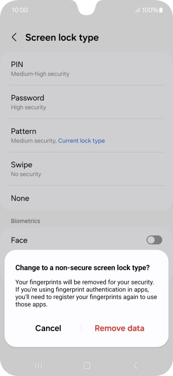 Press Remove data.