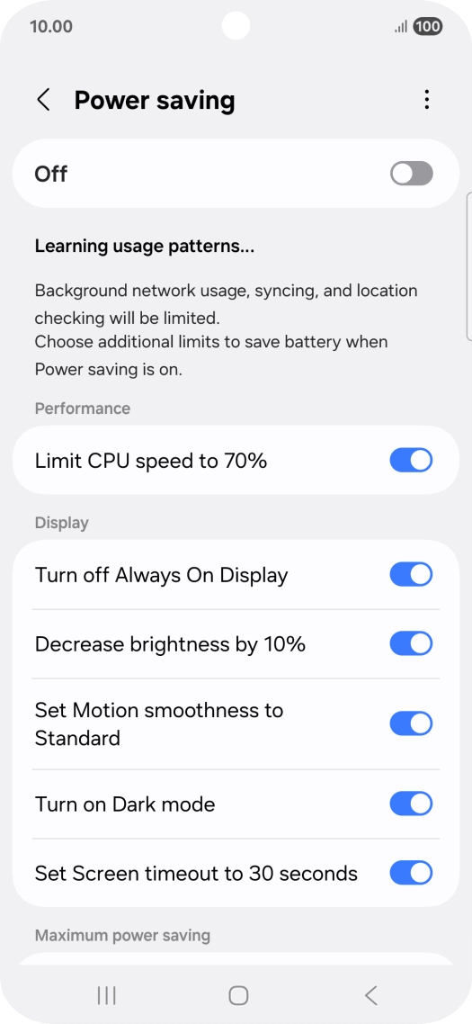 Press the indicators next to the required settings.