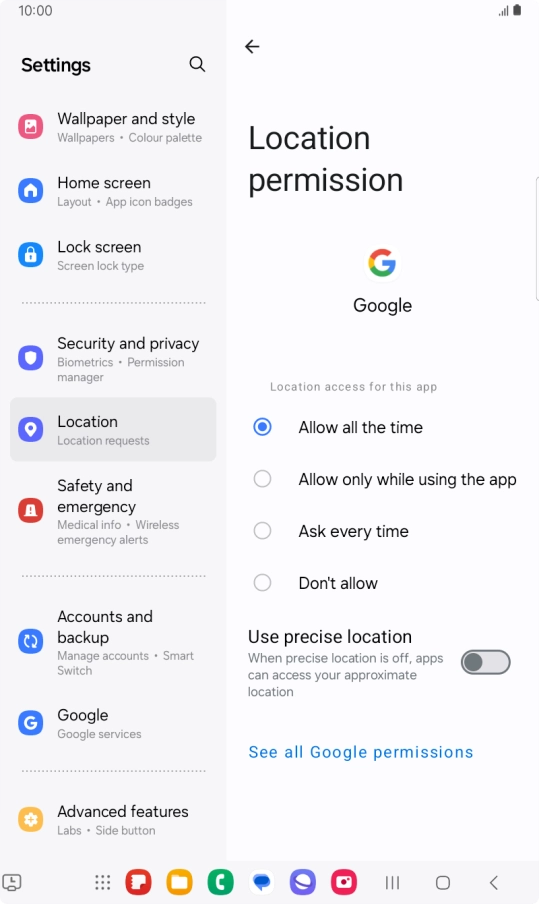 Press the required setting.