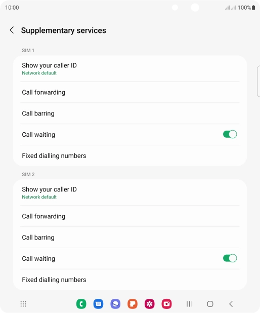 Press Fixed dialling numbers below the required SIM.