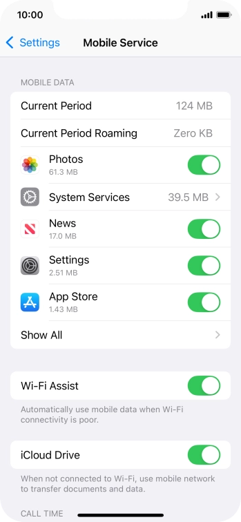Press the indicators next to the required applications to turn the function on or off.