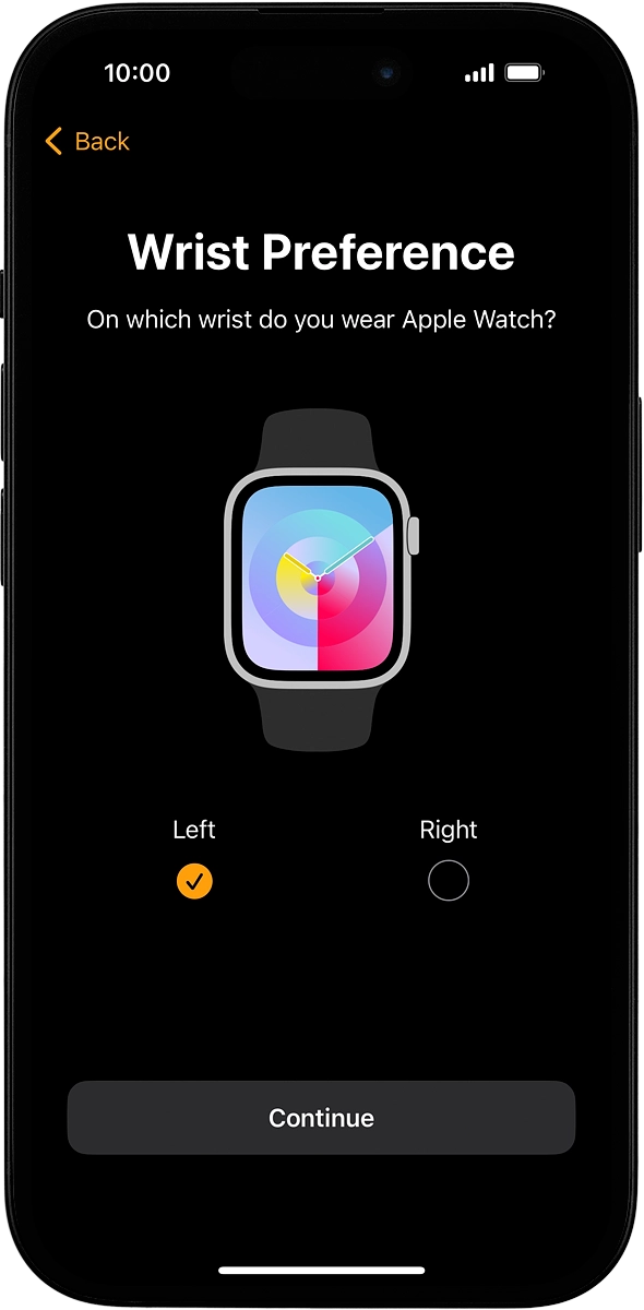 On your phone: Press the required setting and select on which wrist you want to wear the watch.