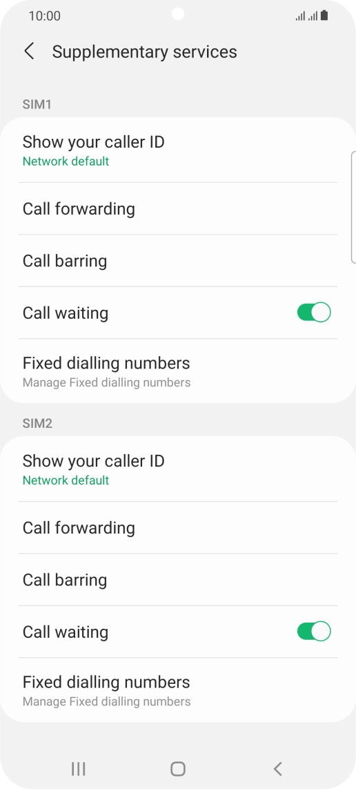 Press Fixed dialling numbers below the required SIM.