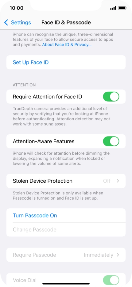 Press Turn Passcode On and key in a phone lock code of your own choice twice.