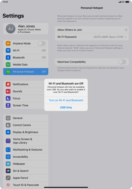 If Wi-Fi is turned off, press Turn on Wi-Fi and Bluetooth.