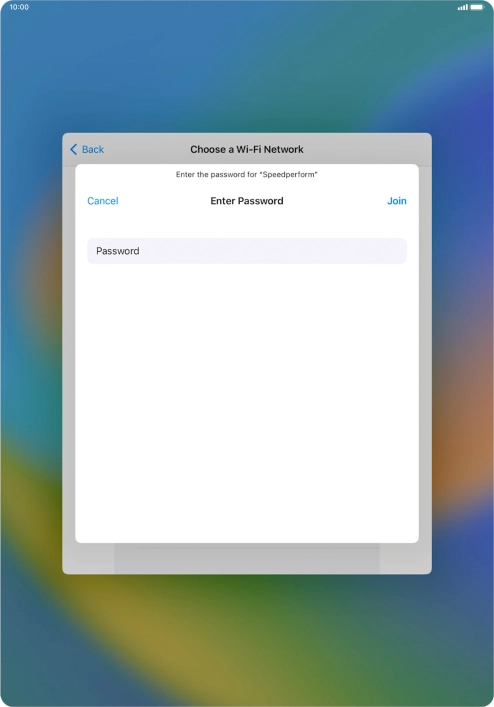 Key in the password for the Wi-Fi network and press Join.