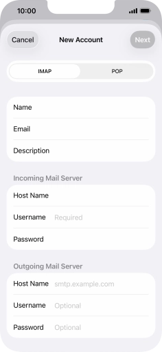 Press Username and key in the username for your email account.