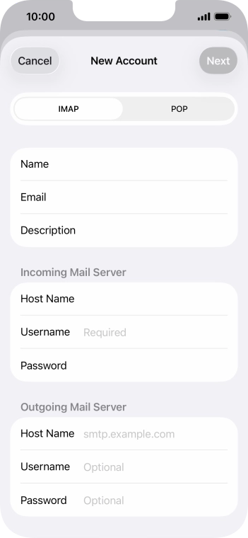 Press Username and key in the username for your email account.