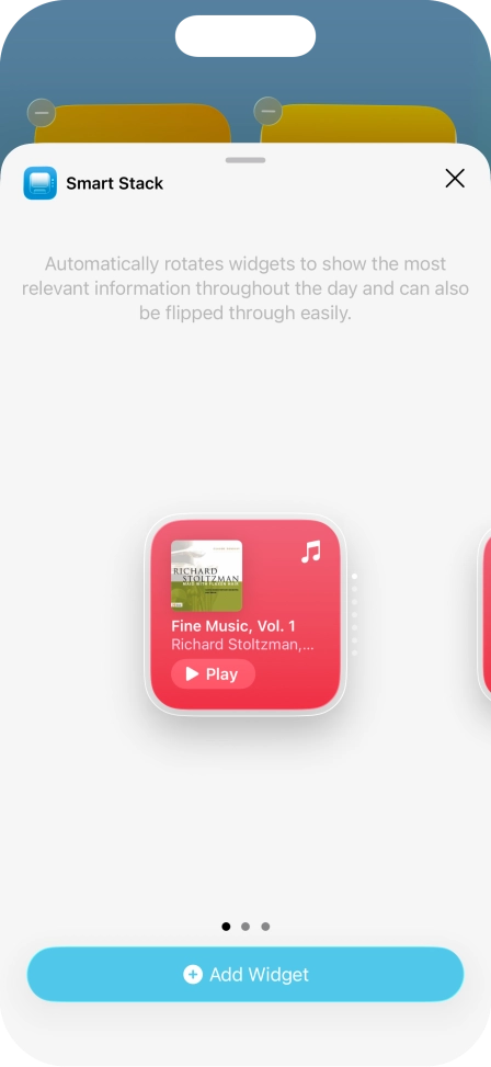 Slide your finger right or left on the screen to select the required widget size.