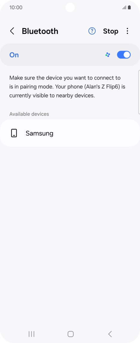 Press the required Bluetooth device and follow the instructions on the screen to pair the device with your phone.