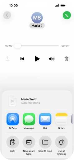 Press the required setting and follow the instructions on the screen to share or save the message.