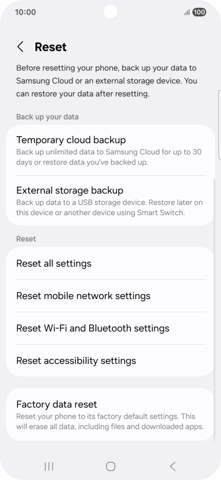 Press Factory data reset.