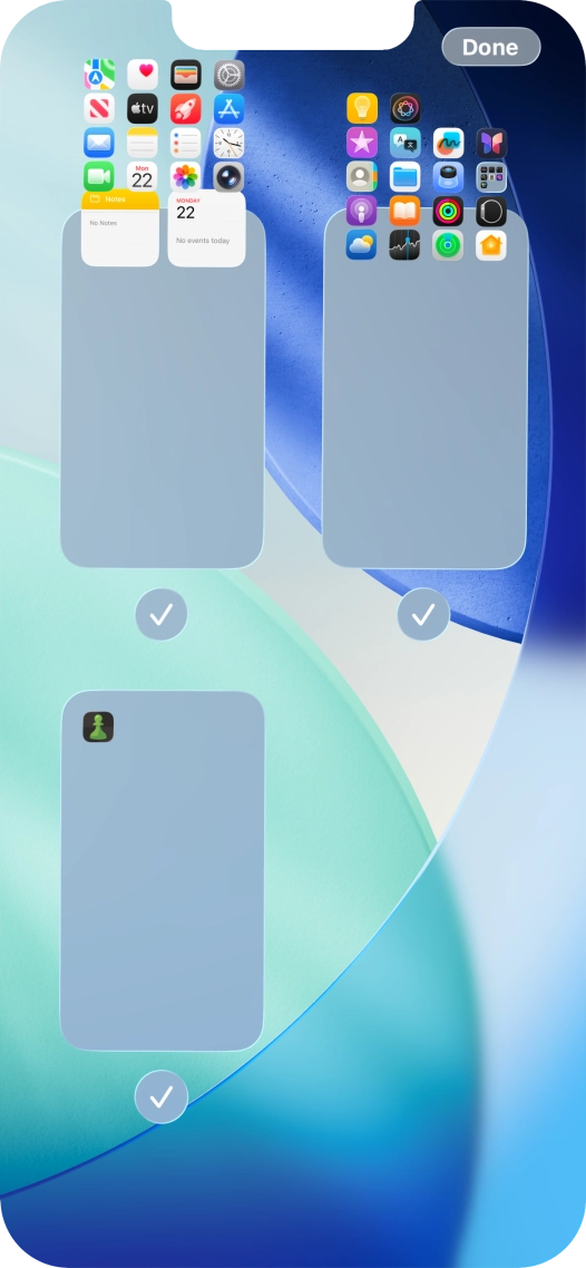Press the fields below the required home screen pages to select or deselect them.