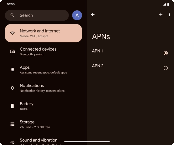 Press the field next to the data connection to activate it.
