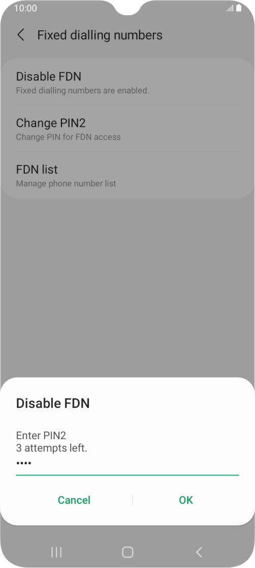 Key in your PIN2 and press OK. The default PIN2 is 0000.