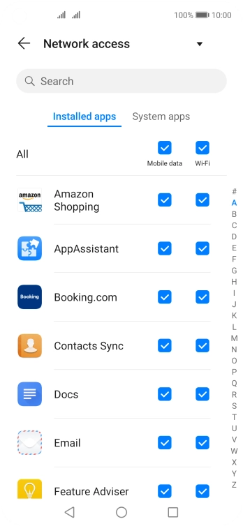 Press the field next to the application name in the 