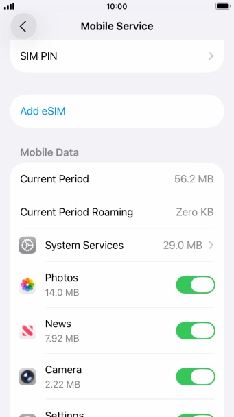 Press the indicators next to the required applications to turn the function on or off.