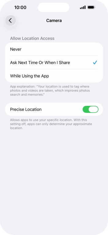 Press the required setting to turn the function on or off.