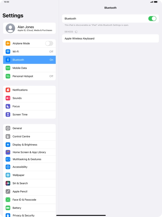 Press the required Bluetooth device and follow the instructions on the screen to pair the device with your tablet.