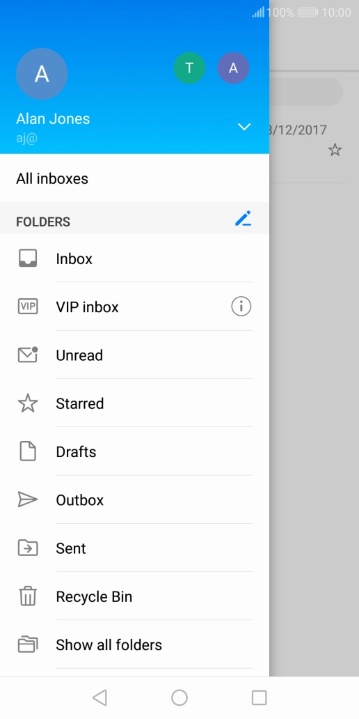 Press the email account drop down list.
