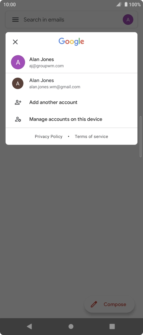 Press the required account.