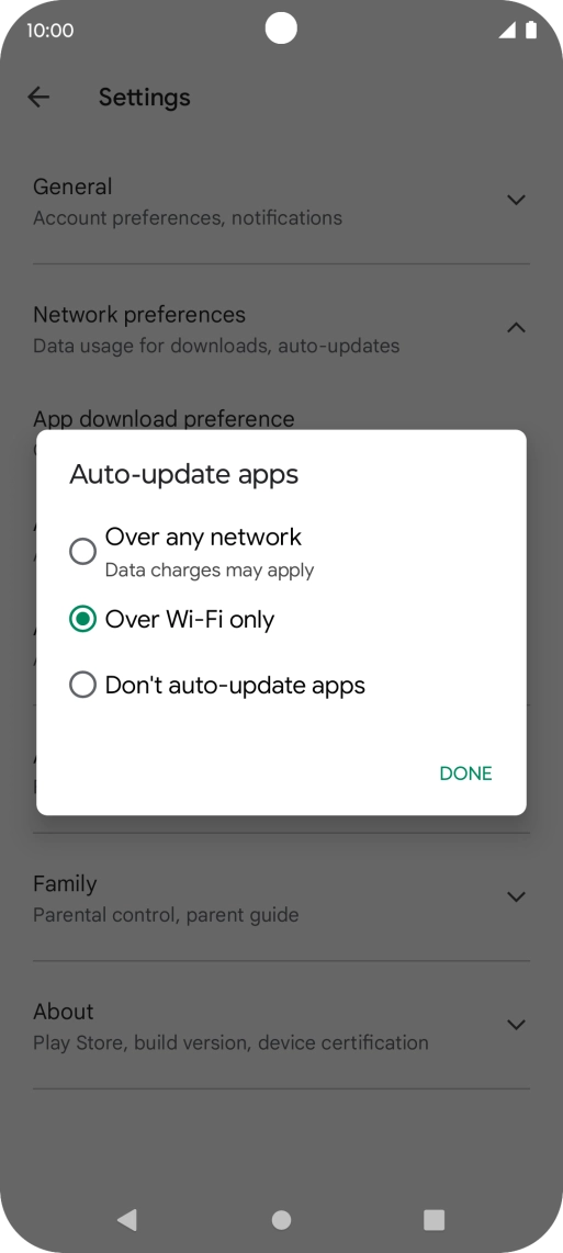 To turn on automatic update of apps using mobile network, press Over any network.