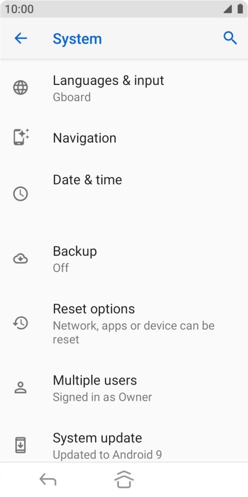 Press System update. If a new software version is available, it's displayed. Follow the instructions on the screen to update the phone software.