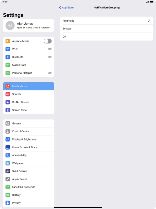 Press the required setting.