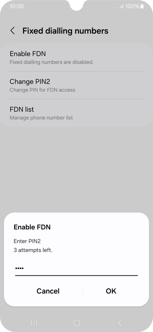 Key in your PIN2 and press OK. The default PIN2 is 0000.