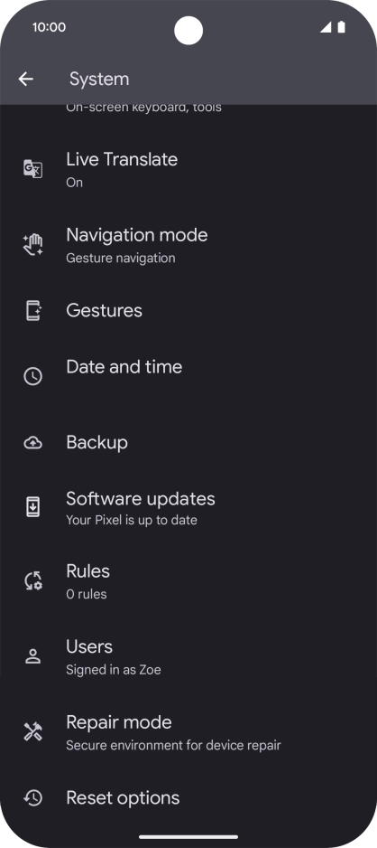 Press Reset options.