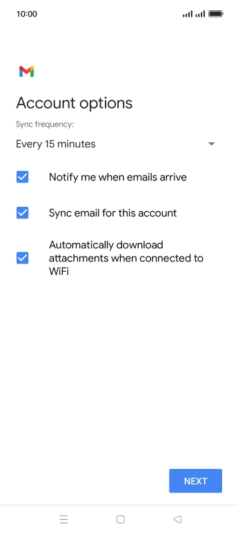 If this screen is displayed, you email account has been recognised and set up automatically. Follow the instructions on the screen to key in more information and finish setting up your phone.