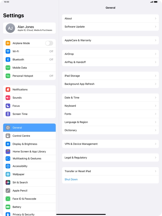 Press Transfer or Reset iPad.