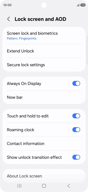 Press Screen lock and biometrics and key in the additional phone lock code you created earlier.