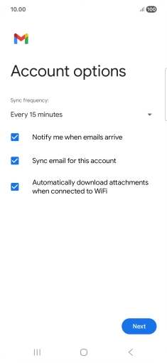 If this screen is displayed, you email account has been recognised and set up automatically. Follow the instructions on the screen to key in more information and finish setting up your phone.