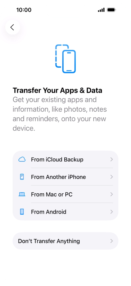 You can transfer content from an Android phone when your phone is activated for the first time and after a factory reset. When this screen is displayed, your phone is ready to transfer content from an Android phone.